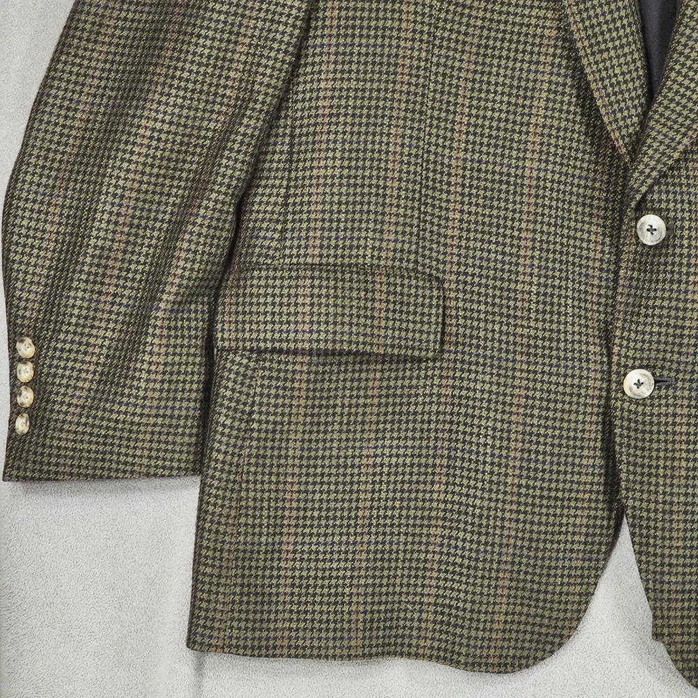 Vtg Nordstrom Sport Coat 44R Men Green Houndstooth 2 Button‎ Academia Preppy USA